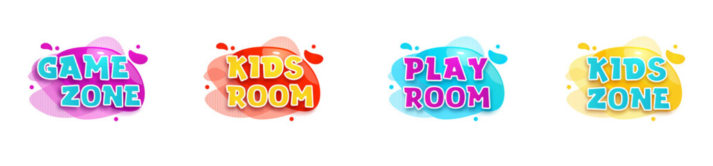 Kids zone vector cartoon banner. Colorful letters for children's playroom decoration. Sign for children's game room. Kids zone and party room game education fun area design. Vector illustration.