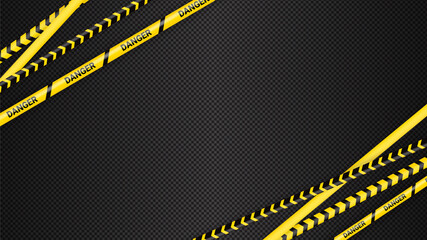 Police tape, crime danger line. Caution police lines isolated. Warning tapes. Set of yellow warning ribbons. Vector illustration on dack transparent background.