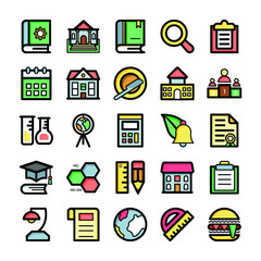 Back To School Education Flat Vector Icons 