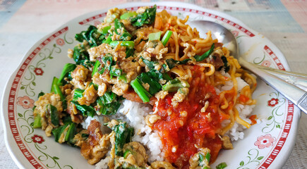 Nasi Orak-Arik or scrambled rice, street food in waroong called burjo