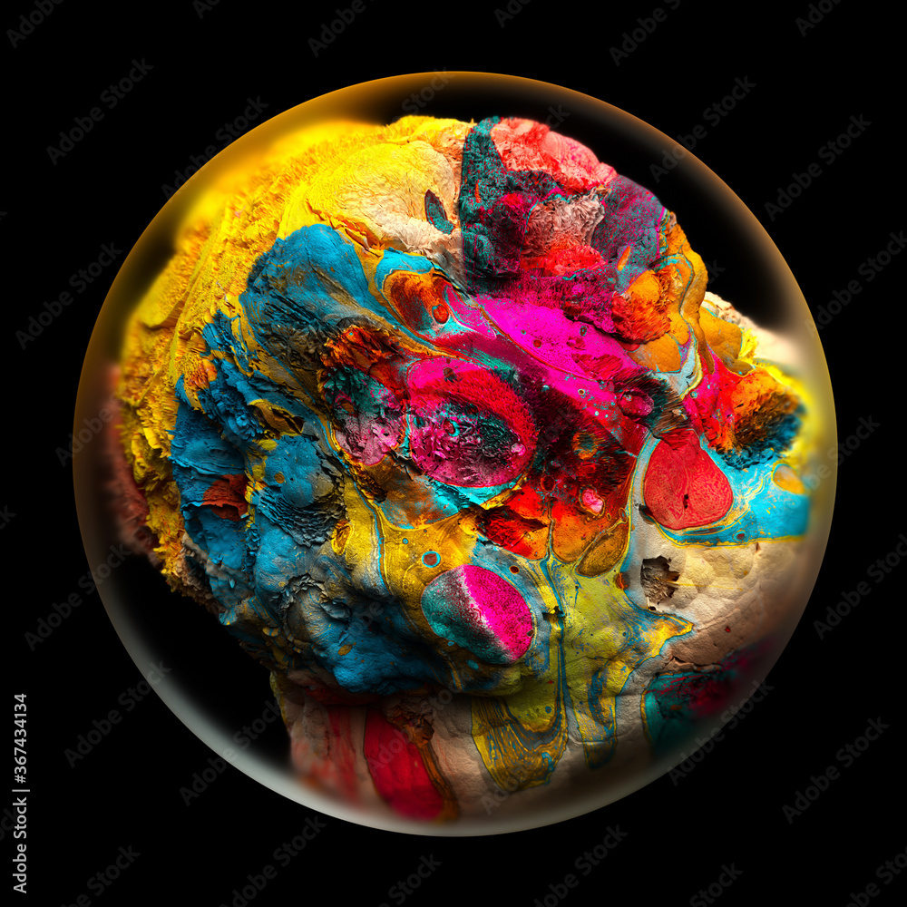 Wall mural 3d render of abstract art with glass sphere with blur effect on the edges or planet earth with rough