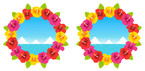 ハイビスカスと爽やかな海のフレーム