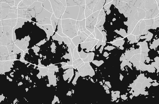 Urban city map of Helsinki. Vector poster. Grayscale street map.