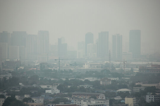 PM 2.5 Dust Covered Bangkok Thailand.