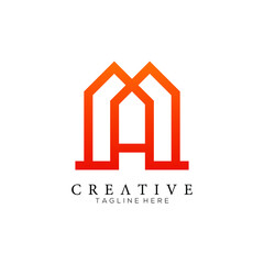 Unusual geometric letter A, Architecture orange logo template