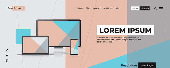 set computer monitor laptop and smartphone with colored screens realistic mockup gadgets and devices concept horizontal copy space vector illustration