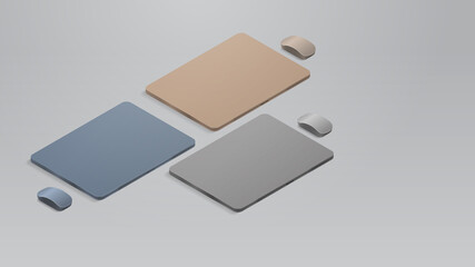 set colored closed laptops with mouses realistic mockup gadgets and devices concept horizontal vector illustration © mast3r
