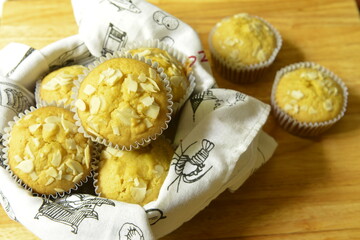 Fresh Homemade Pumpkin Cake with slice almond