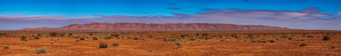 Wide  angle panoramic landscape view showing the Termination Hill mountain range near Lyndhurst, South Australia, Australia