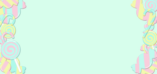 Colorful candy on light green background, lollipop