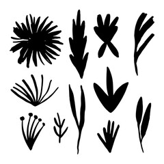 Pack of hand drawn simple pastel vector flowers and plants.
