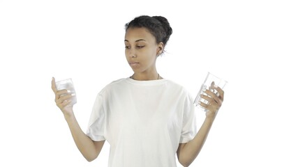 Young Man Activist Activist With plastic and glass cups on white background