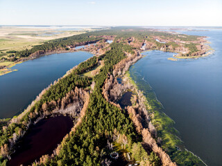 Top view of the salt lakes in Altai territory. The village of guseletovo