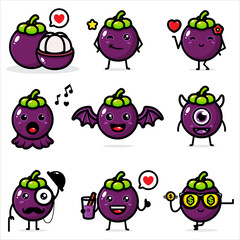 Obraz premium Vector design of a cute mangosteen fruit set