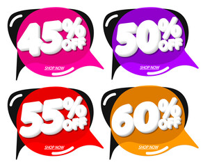 Set Sale tags, discount speech bubble banners design template, app icons, vector illustration 