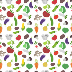 Vegetable set. Market garden harvest. Seamless pattern background. Vector flat sketch illustration. Growing agriculture.