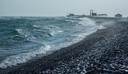 storm on the black sea in winter