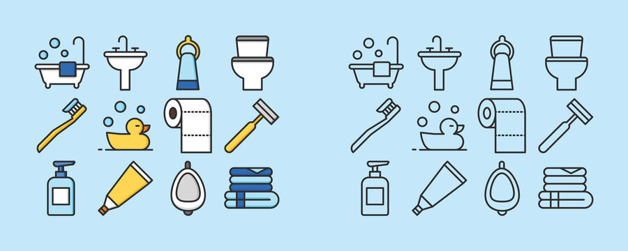 Bathroom Icons, Toilet Icons set. Flatstyle Icons Set Bathroom and toilet equipment. 