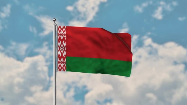 Belarus flag waving in the blue sky realistic 4k Video.