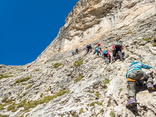 Pisciadu via ferrata of the Sella group near Piz Boe