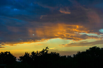 Sunset / sunrise with clouds, Panoramic view of a cloudy sky at sunset