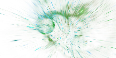 Abstract blue and green blurred rays. Holiday background with fantastic light effect. Digital fractal art. 3d rendering.