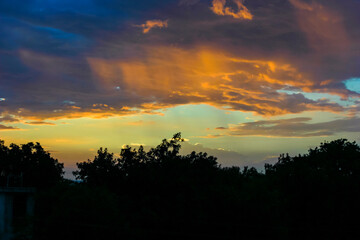 Sunset / sunrise with clouds, Panoramic view of a cloudy sky at sunset