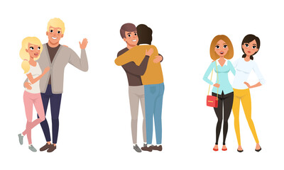 Obraz premium Set of Different Families, Happy Homosexual, Lesbian and Traditional Couples Cartoon Style Vector Illustration