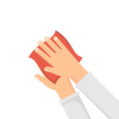 Disinfection concept. Hands and wet wipe. Vector illustration.
