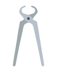 Colored iron cutting pliers tongs. Closed Steel nippers tool icon. Grey colored handle. Flat illustration of pliers tool vector icon for web design.