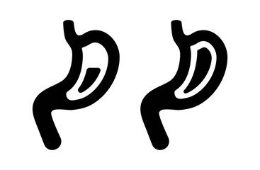 Obraz premium Stomach icon silhouette on white background. Two different stomachs. One is filled up, another is half full. Internal organ with food inside