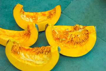 Sliced green ripe Indian pumpkin