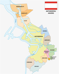 Administrative vector map of the Belgian city Antwerp with flag