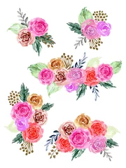 Fototapete Blumen Aquarell rosa Pfirsich englische Rose, Rosenspritzer rosa lila Pfirsich botanischer Blütenstrauß Hochzeitszeremonie Hintergrund Hintergrund