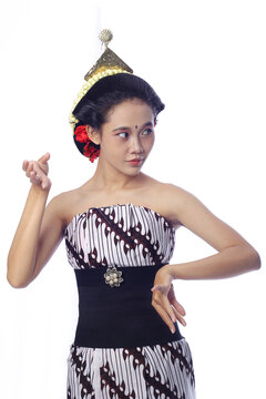 Beautiful javanese woman dancer of javanese traditional dance. Traditional java costume lurik