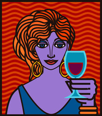 pop art poster of woman drinking wine