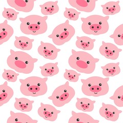 Vector seamless pattern, pink cute pigs on a white background.