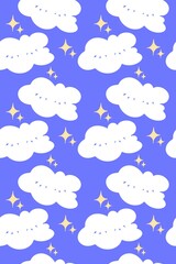 Vector seamless pattern, white clouds on a blue background.