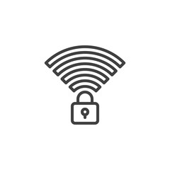 Wireless connection secured line icon. linear style sign for mobile concept and web design. Wi-Fi network security outline vector icon. Symbol, logo illustration. Vector graphics