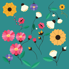 Set of flowers, vector illustration in flat style