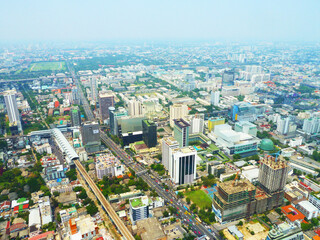 Fototapeta na wymiar Panoramic view from above of Bangkok in the haze. Urban landscape.