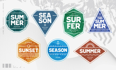 Line Art Geometric Summer Emblems Set