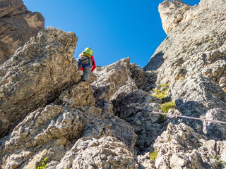 Pisciadu via ferrata of the Sella group near Piz Boe