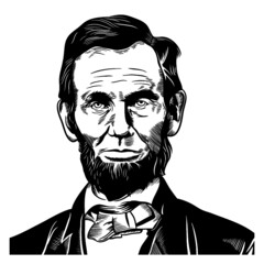 Vector Drawing Face Portrait Illustration for Abraham Abe Lincoln in Black White