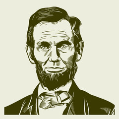 Vector Drawing Face Portrait Illustration for Abraham Abe Lincoln in Sephia Tone - obrazy, fototapety, plakaty