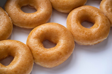 the pattern of selective focus donut snack top view