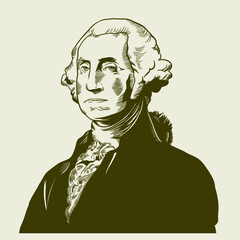 Vector Drawing Face Portrait Illustration for George Washington in sephia tone