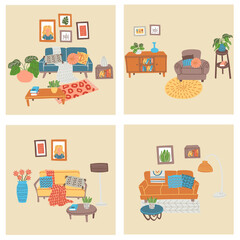 Set for living rooms. Doodle vector illustration.