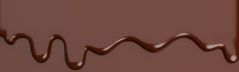 Melted milk brown chocolate flow down on brown banner Background with copy space.,3d model and illustration.