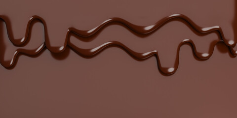 Melted milk brown chocolate flow down on brown banner Background with copy space.,3d model and illustration.